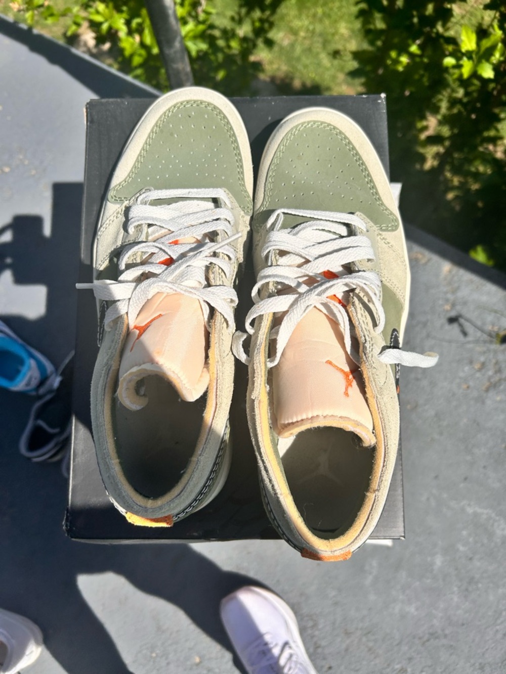Nike Men’s Athletic Shoes Olive Green Cream with Orange Accents